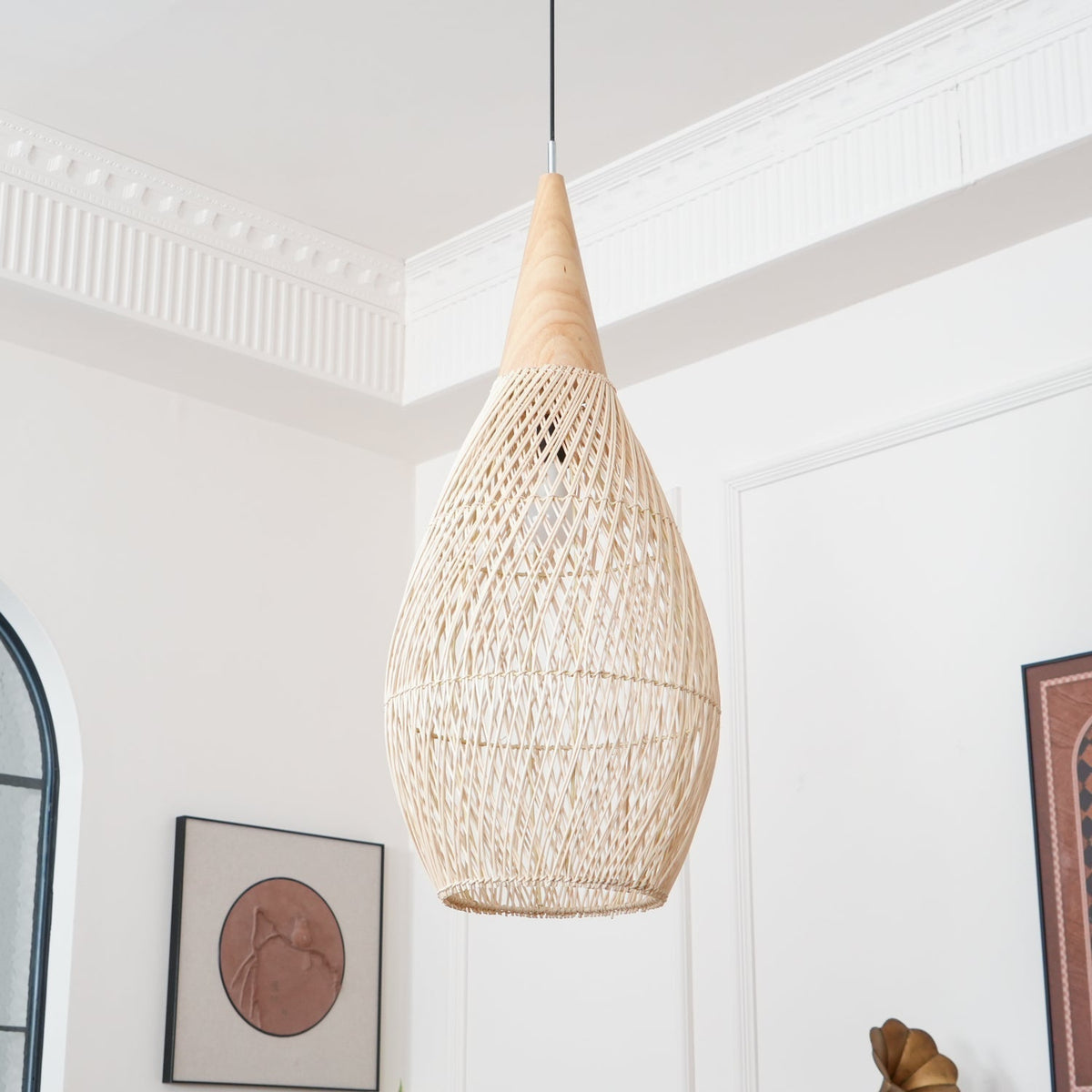 Evelyn Braided Rattan Pendant Lamp, Handcrafted Organic Javanese Weave