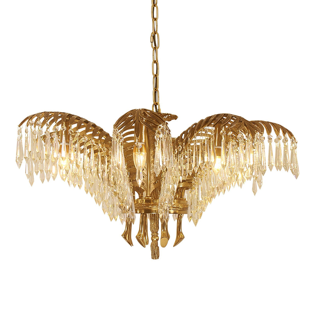 Brass Palm Leaf Crystal Chandelier - Vakkerlight