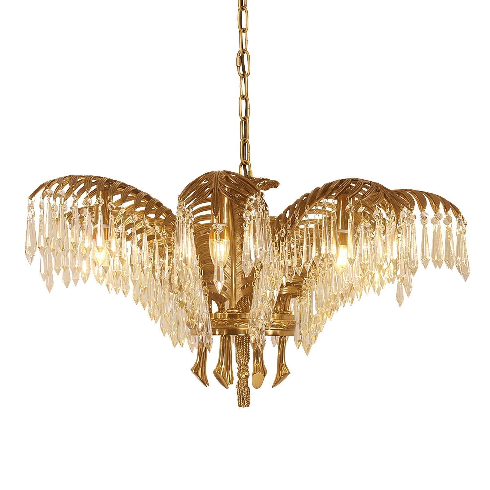 Brass Palm Leaf Crystal Chandelier - Vakkerlight