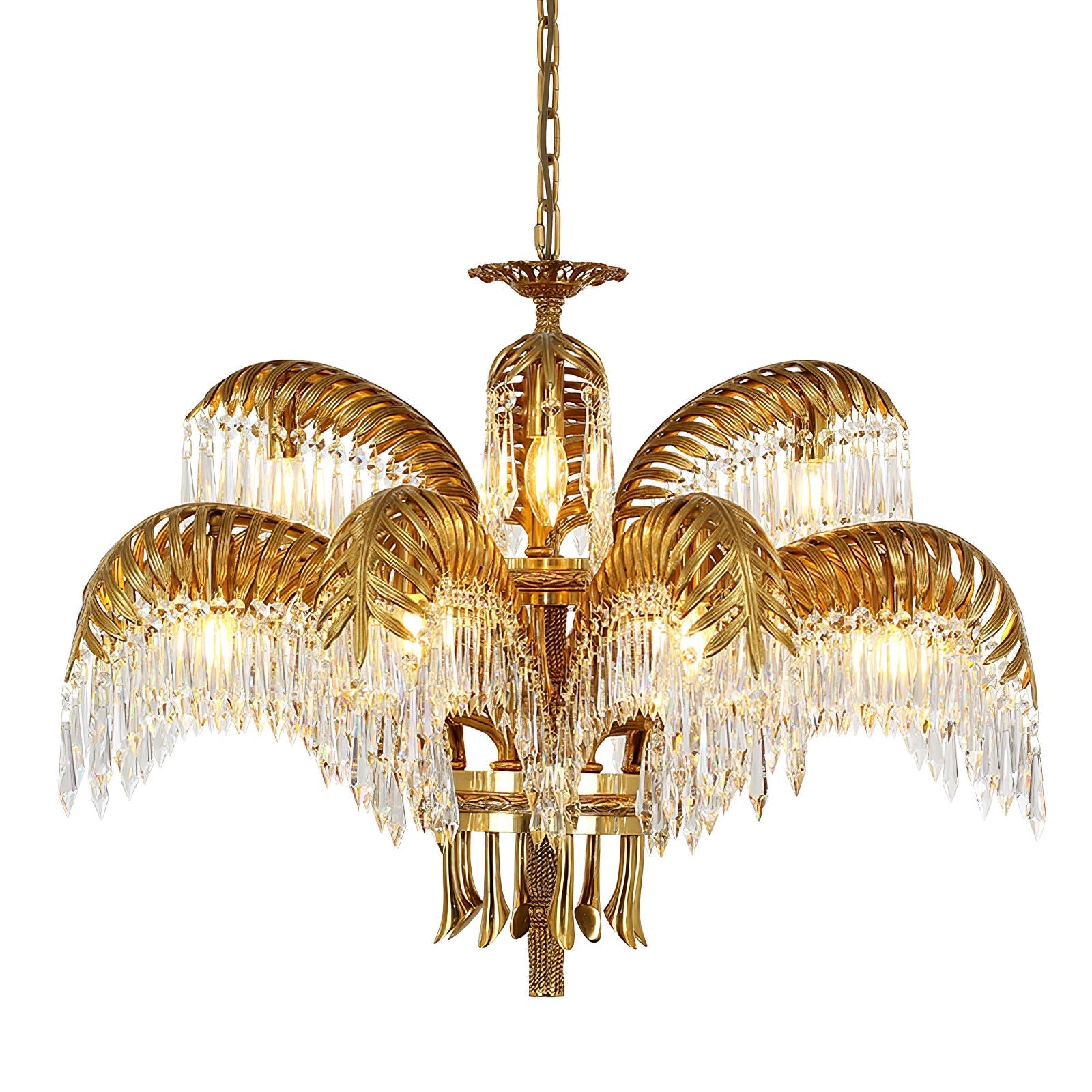 Brass Palm Leaf Crystal Chandelier - Vakkerlight
