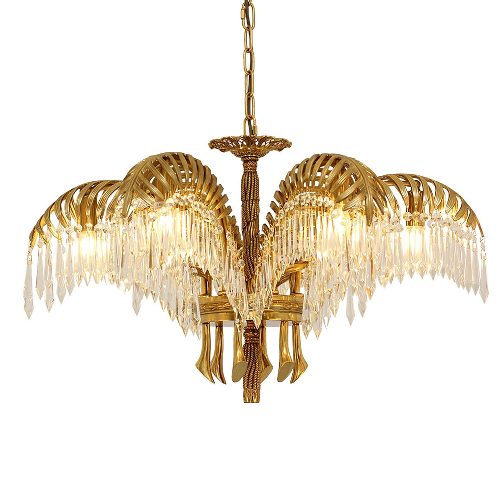Brass Palm Leaf Crystal Chandelier - Vakkerlight