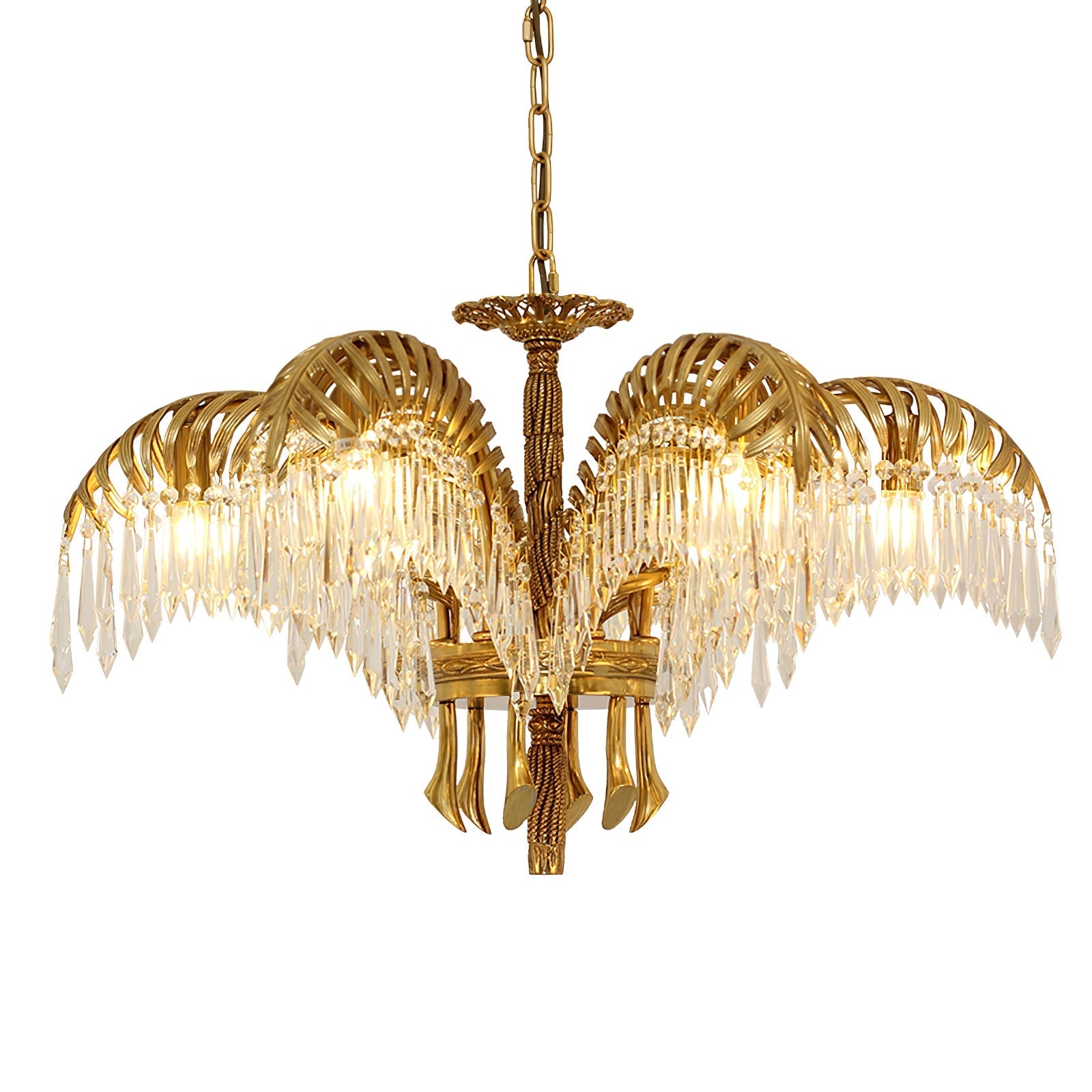 Brass Palm Leaf Crystal Chandelier - Vakkerlight