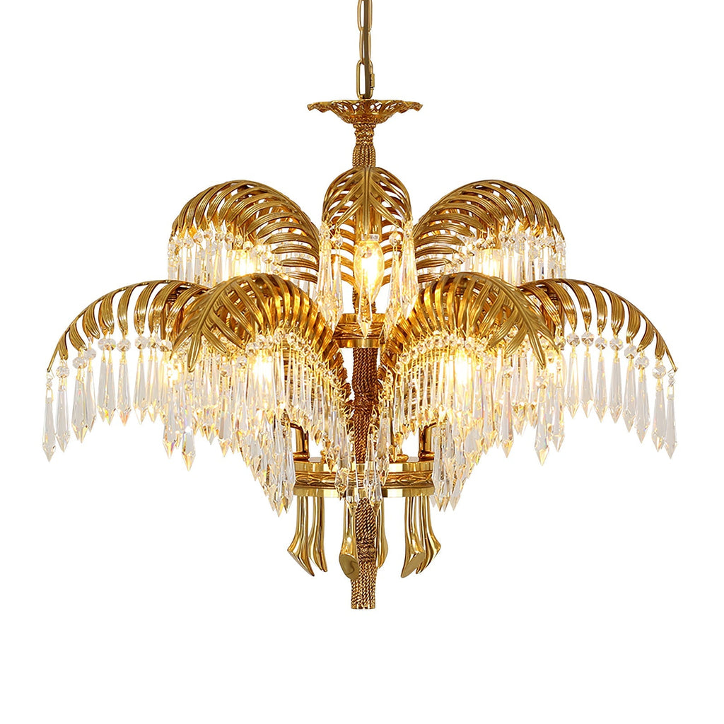Brass Palm Leaf Crystal Chandelier - Vakkerlight