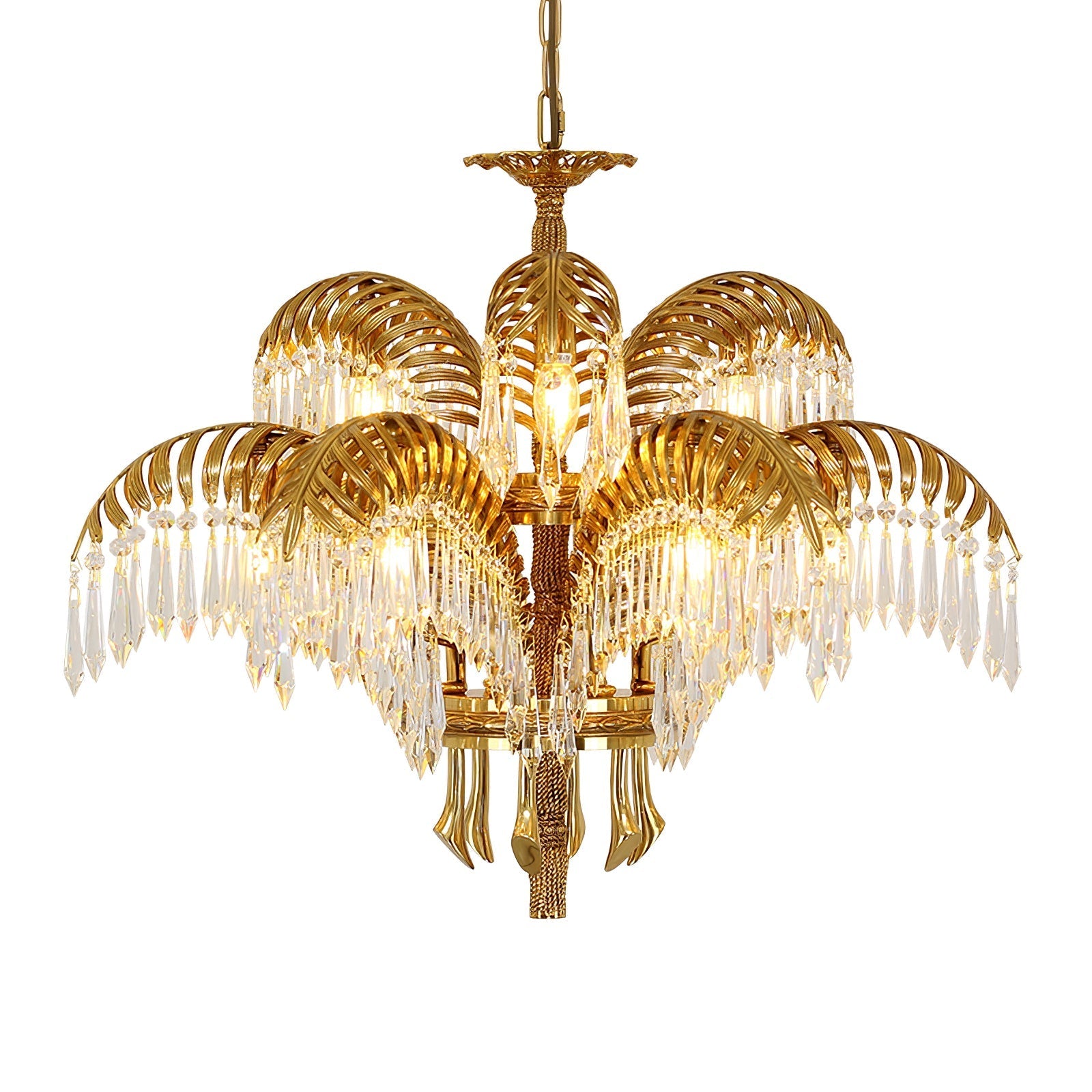 Brass Palm Leaf Crystal Chandelier - Vakkerlight