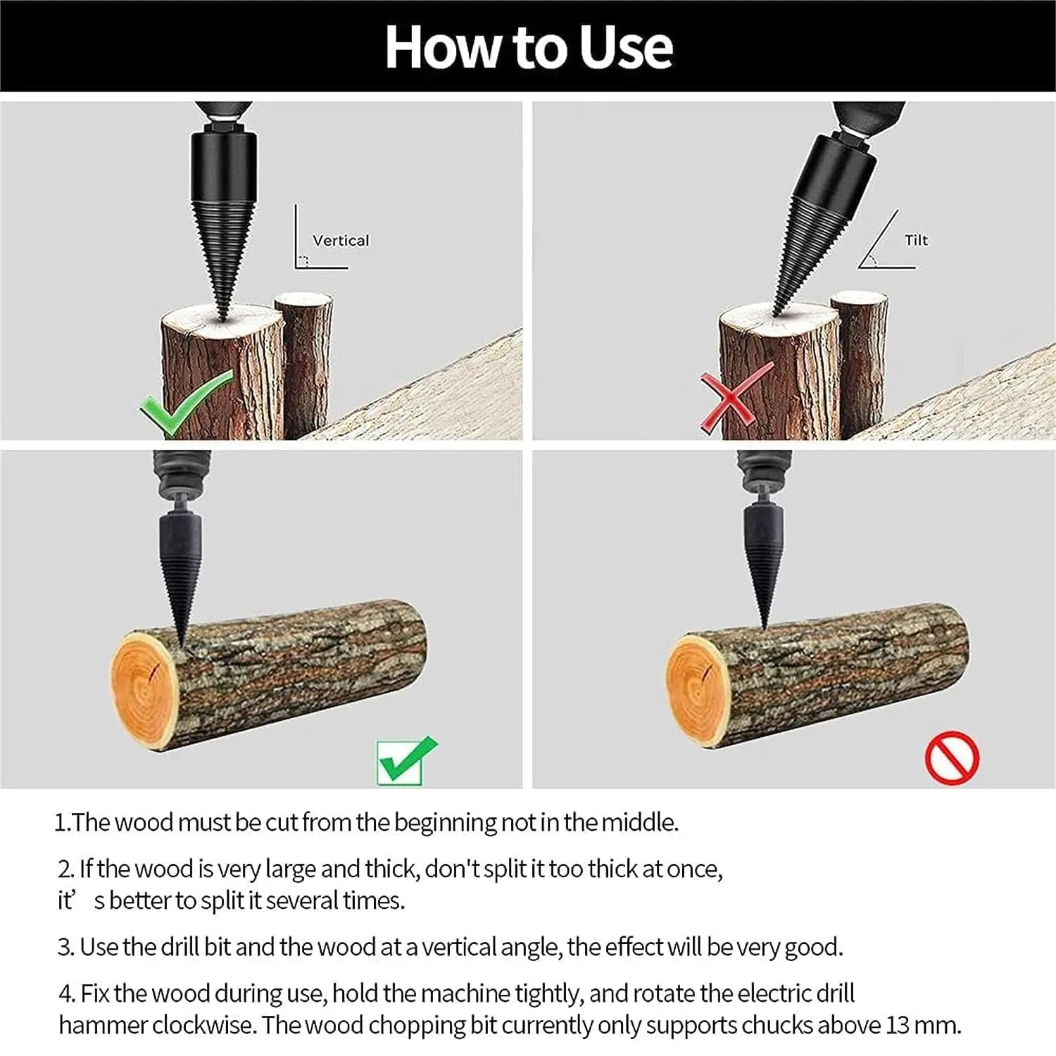 Set Bit Gerudi Kayu Api TimberSplit - Belah Kayu Dengan Mudah Menggunakan Gerudi Tanpa Wayar