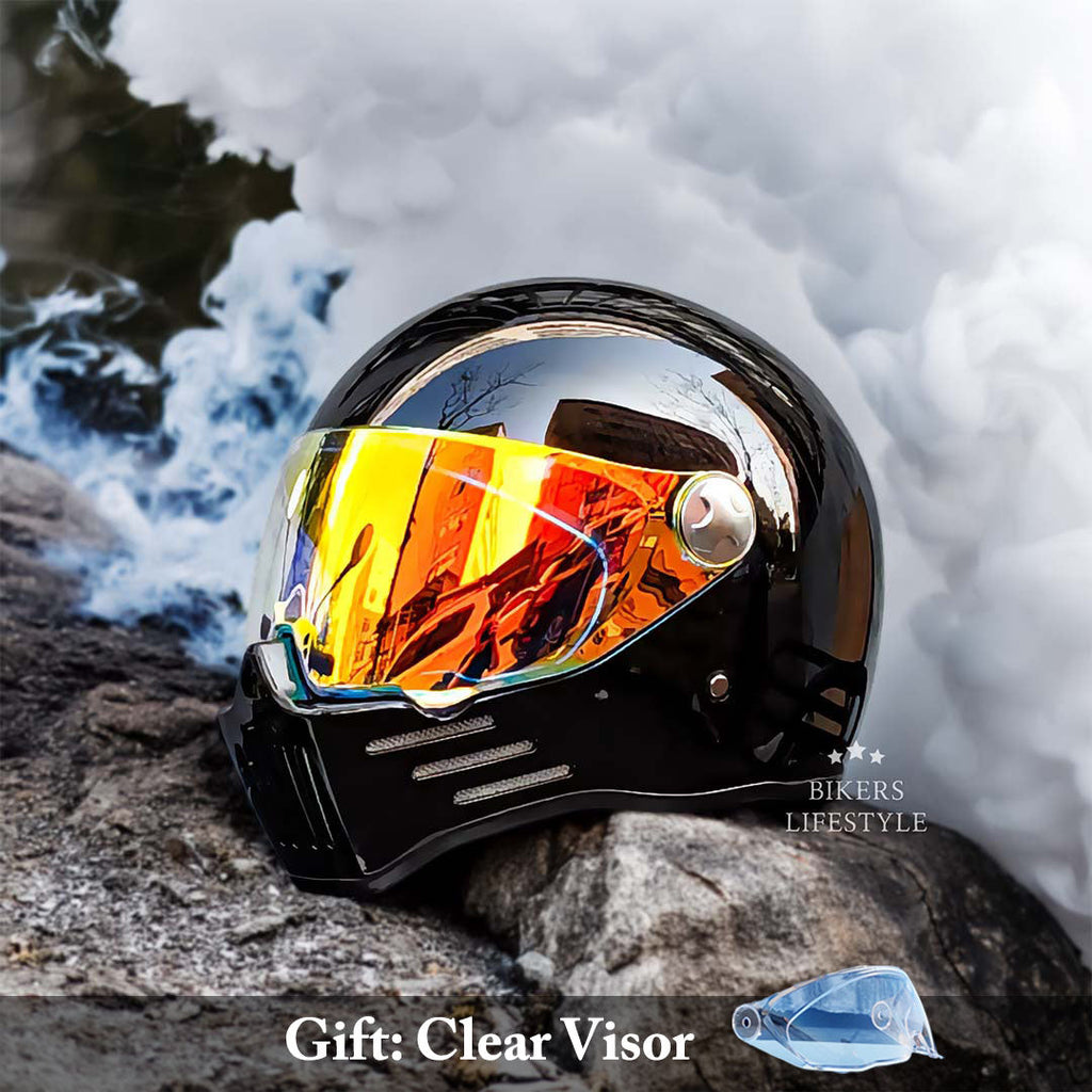 AeroShield Volledig Gezicht Cruiser Motorhelm Met Rode Vizier DOT En ECE Goedgekeurd