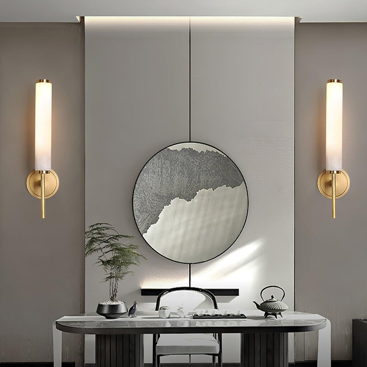Jern Wandleuchte aus Alabaster – klassisches Art-déco-Design