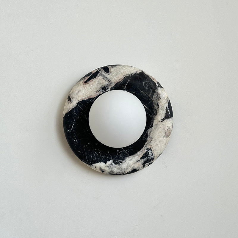Avi Indoor Wall Sconce — Curved Marble Backplate, Round Design