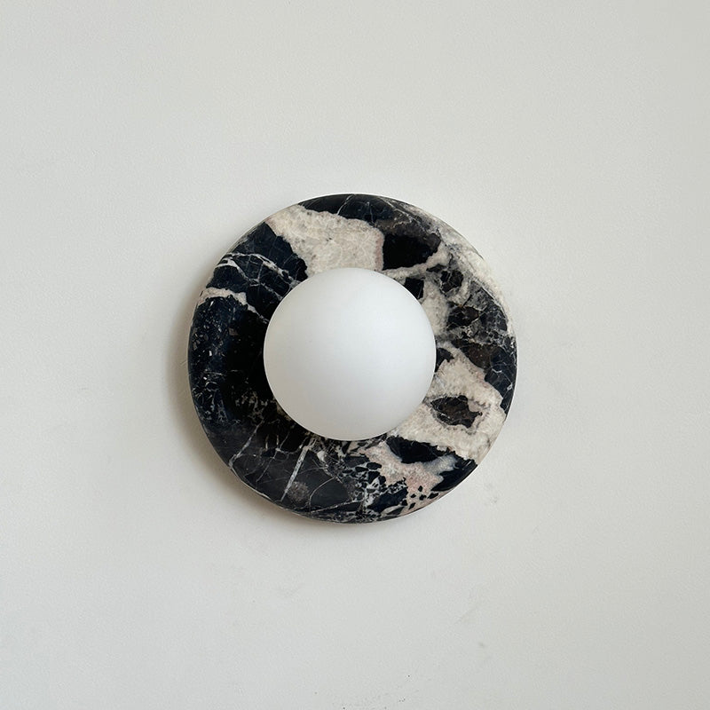Avi Indoor Wall Sconce — Curved Marble Backplate, Round Design