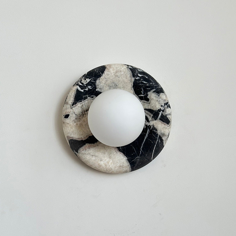 Avi Indoor Wall Sconce — Curved Marble Backplate, Round Design