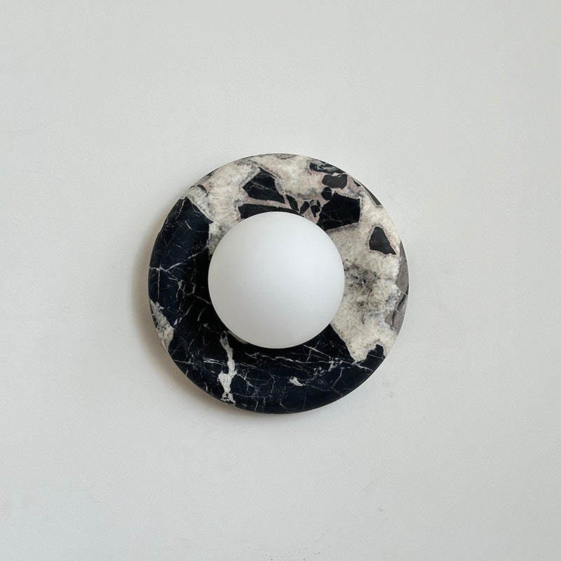 Avi Indoor Wall Sconce — Curved Marble Backplate, Round Design