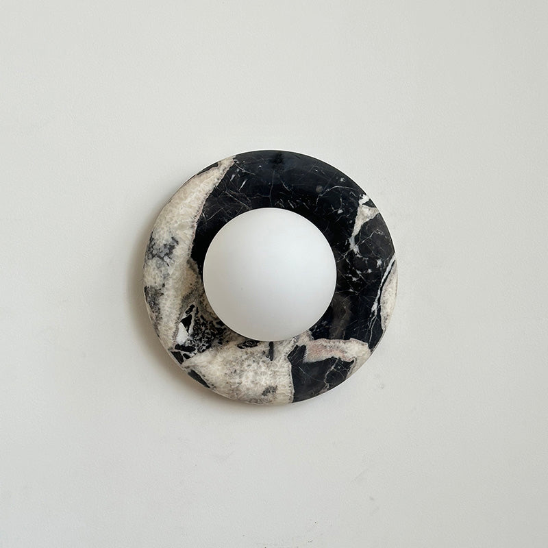 Avi Indoor Wall Sconce — Curved Marble Backplate, Round Design