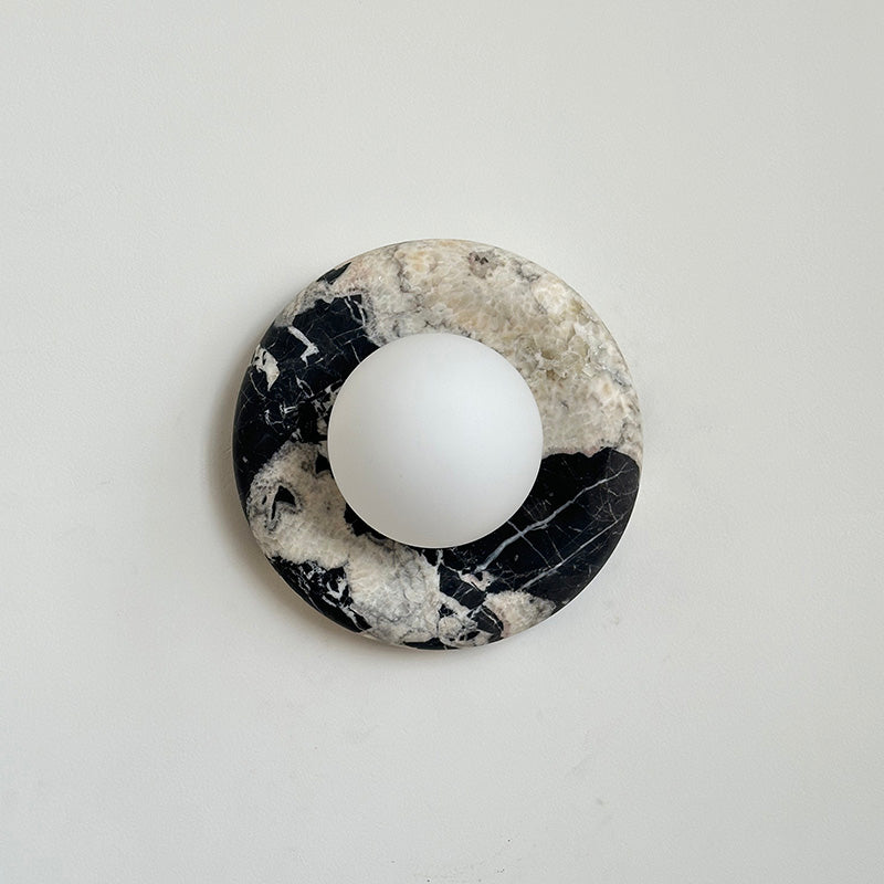 Avi Indoor Wall Sconce — Curved Marble Backplate, Round Design
