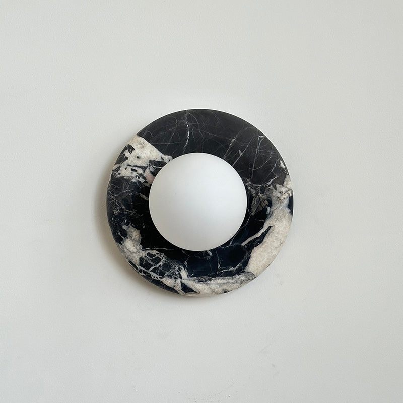 Avi Indoor Wall Sconce — Curved Marble Backplate, Round Design