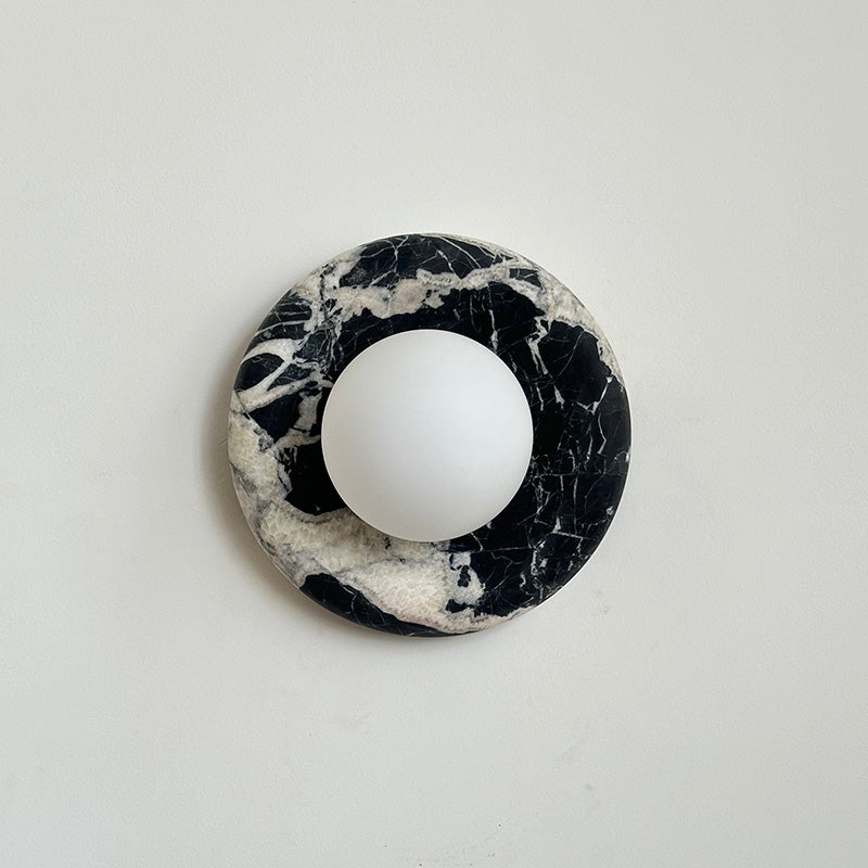 Avi Indoor Wall Sconce — Curved Marble Backplate, Round Design
