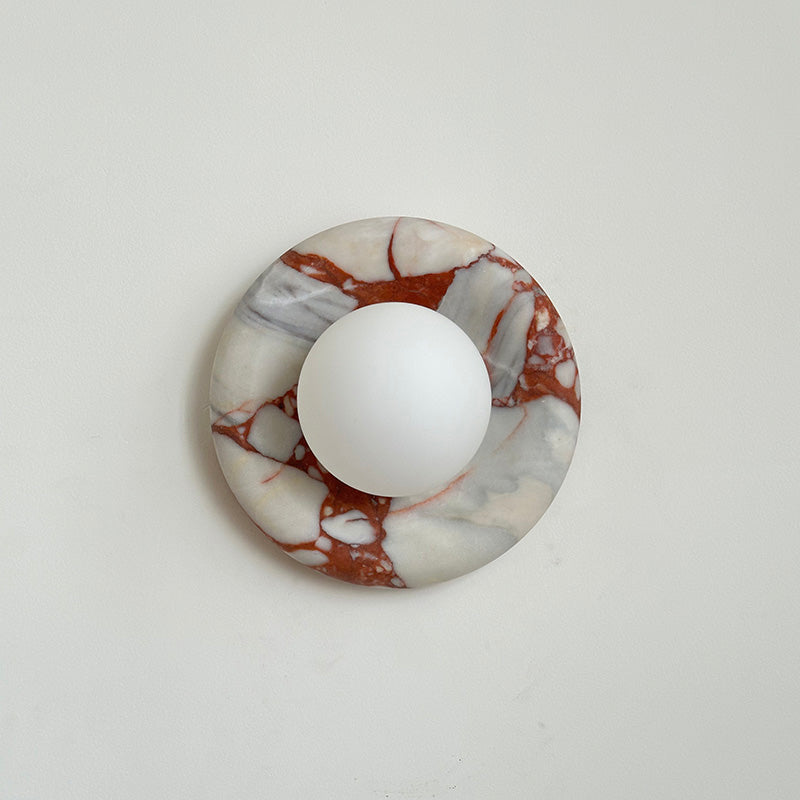 Avi Indoor Wall Sconce — Curved Marble Backplate, Round Design