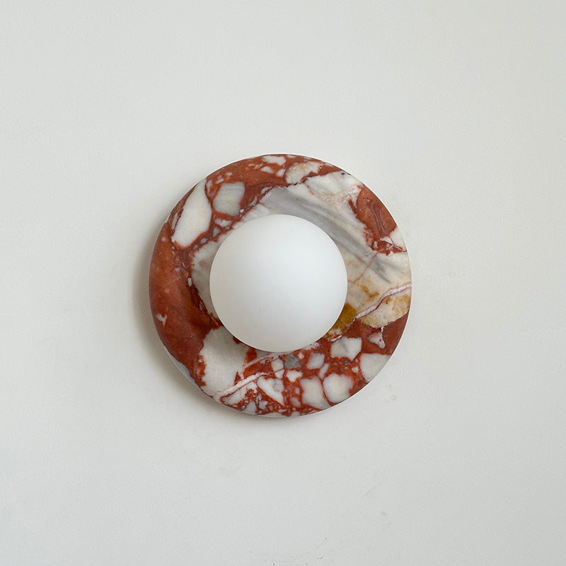 Avi Indoor Wall Sconce — Curved Marble Backplate, Round Design