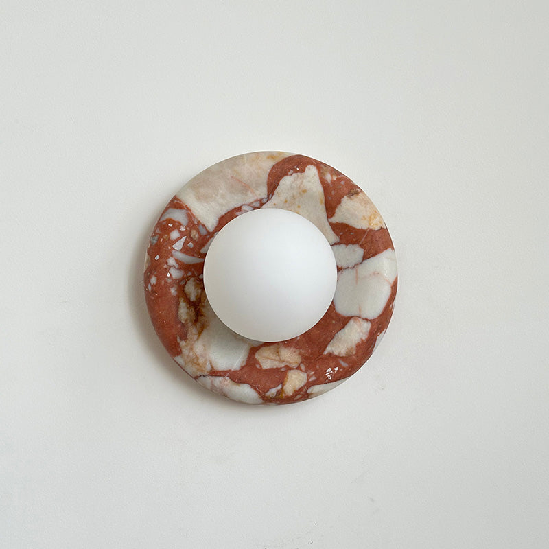 Avi Indoor Wall Sconce — Curved Marble Backplate, Round Design