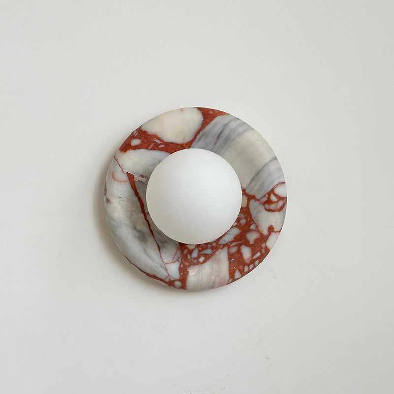 Avi Indoor Wall Sconce — Curved Marble Backplate, Round Design