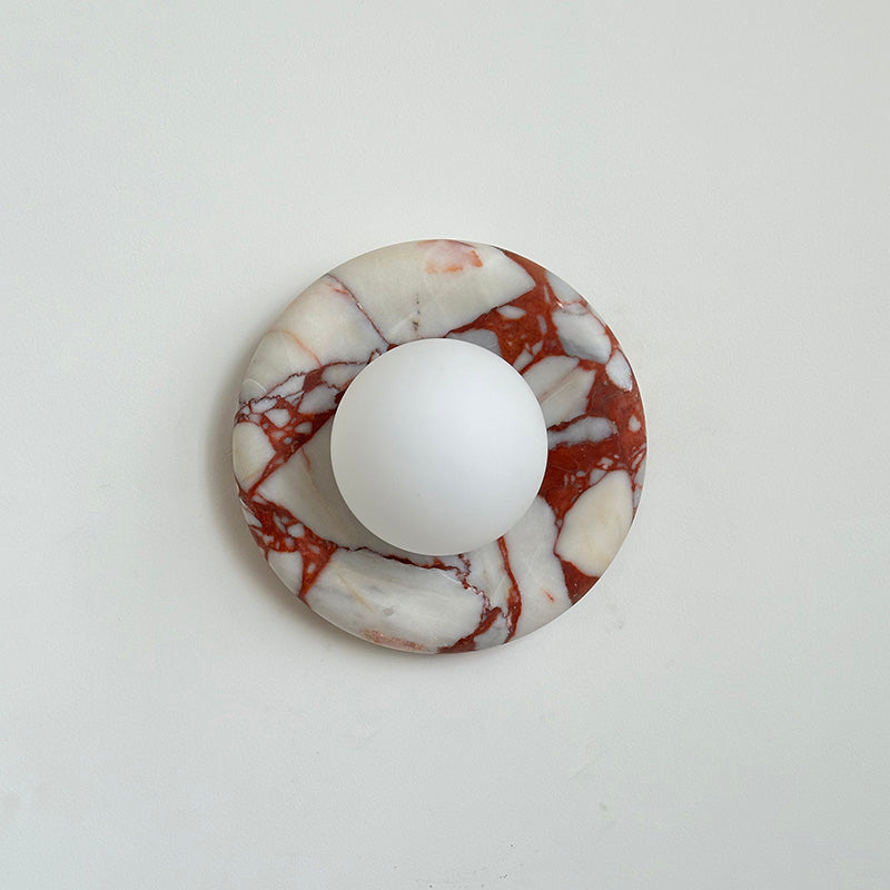 Avi Indoor Wall Sconce — Curved Marble Backplate, Round Design
