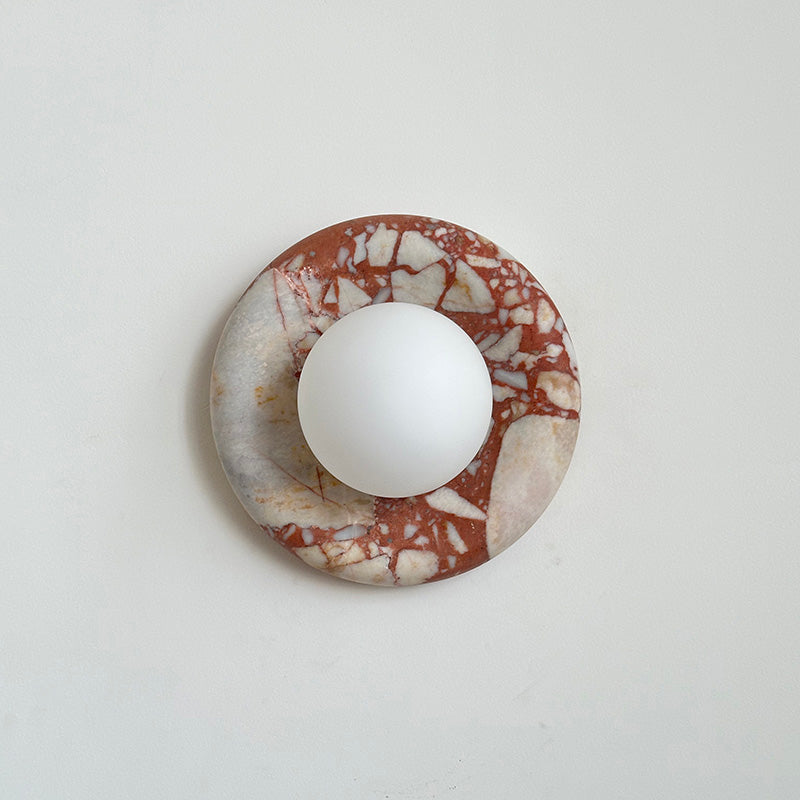 Avi Indoor Wall Sconce — Curved Marble Backplate, Round Design