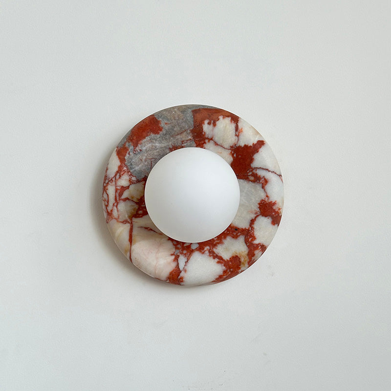 Avi Indoor Wall Sconce — Curved Marble Backplate, Round Design