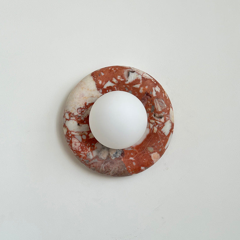 Avi Indoor Wall Sconce — Curved Marble Backplate, Round Design