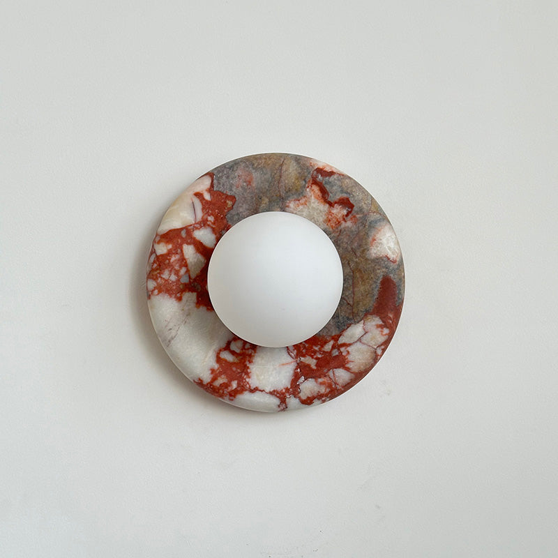 Avi Indoor Wall Sconce — Curved Marble Backplate, Round Design