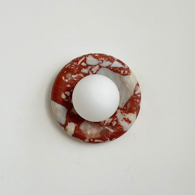Avi Indoor Wall Sconce — Curved Marble Backplate, Round Design