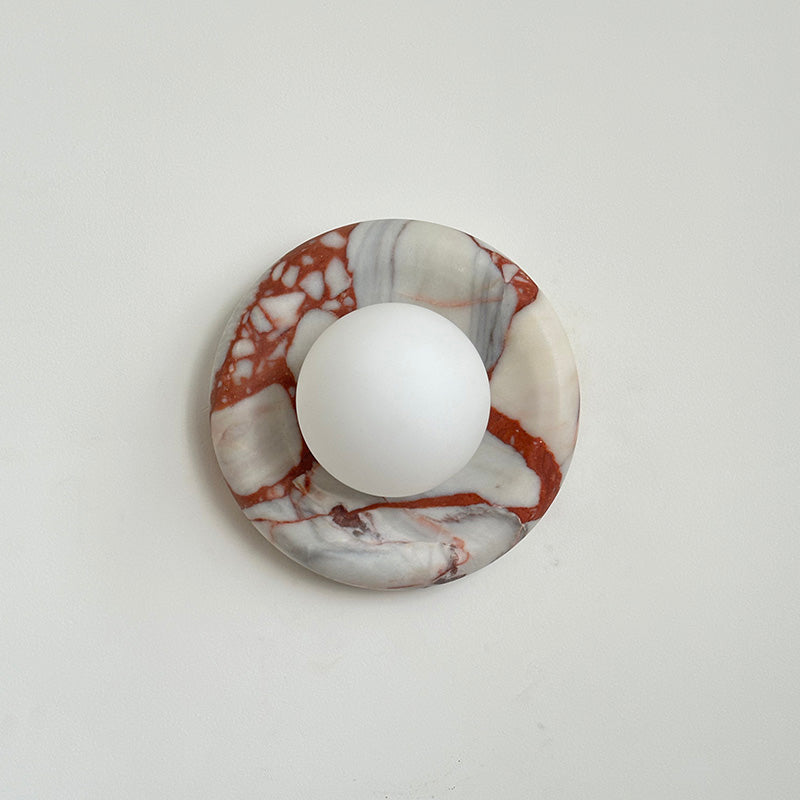 Avi Indoor Wall Sconce — Curved Marble Backplate, Round Design