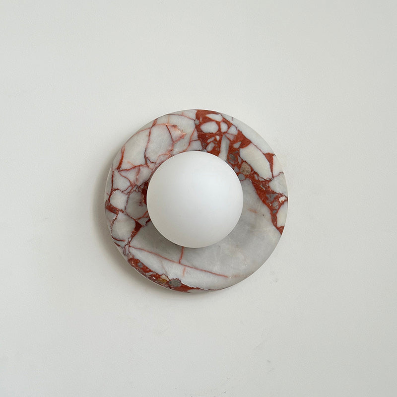 Avi Indoor Wall Sconce — Curved Marble Backplate, Round Design