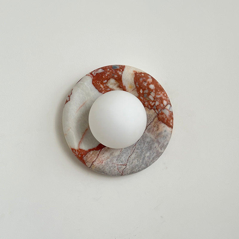 Avi Indoor Wall Sconce — Curved Marble Backplate, Round Design