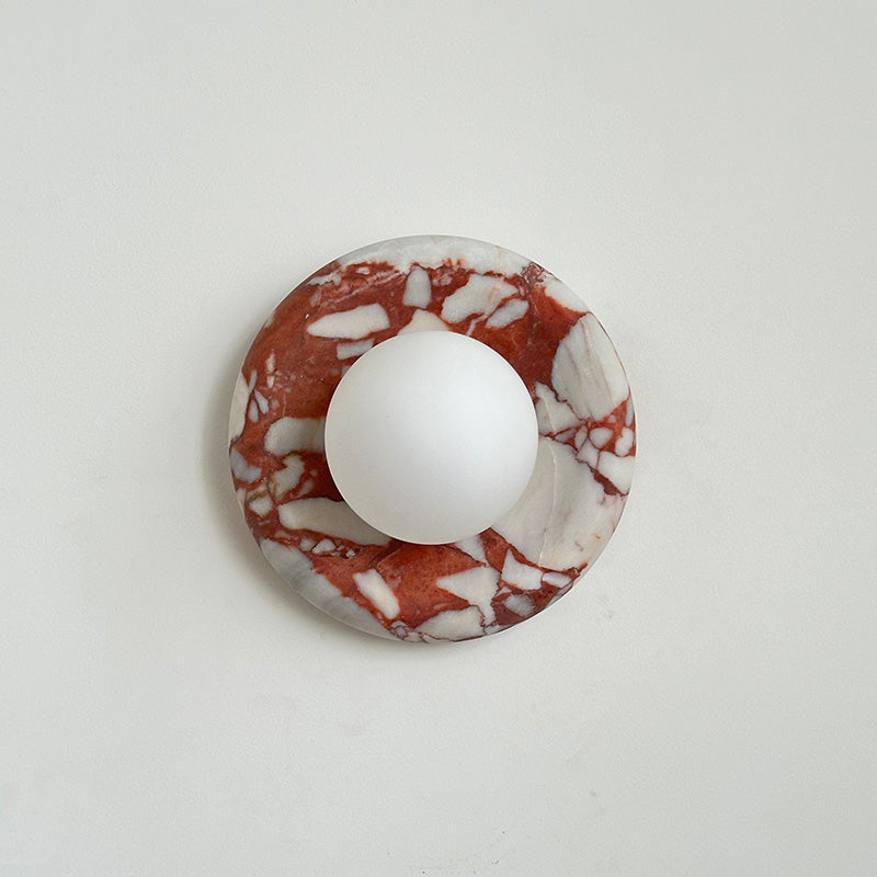 Avi Indoor Wall Sconce — Curved Marble Backplate, Round Design