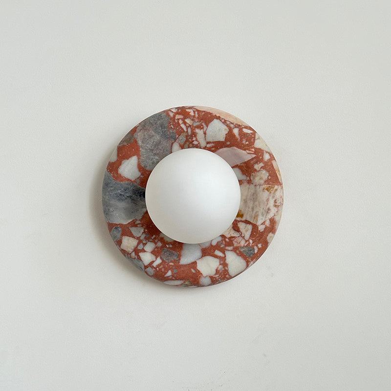 Avi Indoor Wall Sconce — Curved Marble Backplate, Round Design