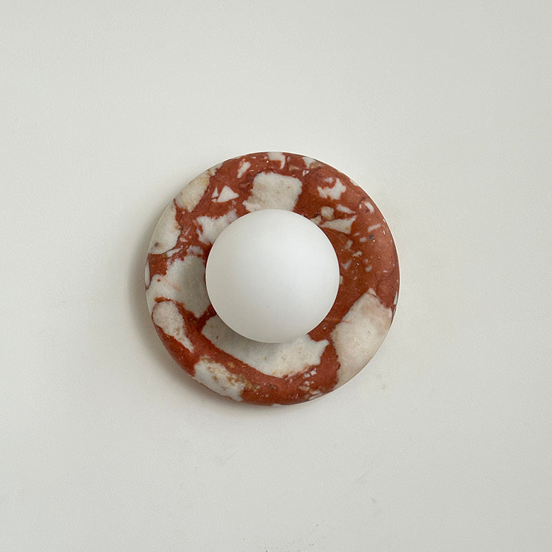 Avi Indoor Wall Sconce — Curved Marble Backplate, Round Design