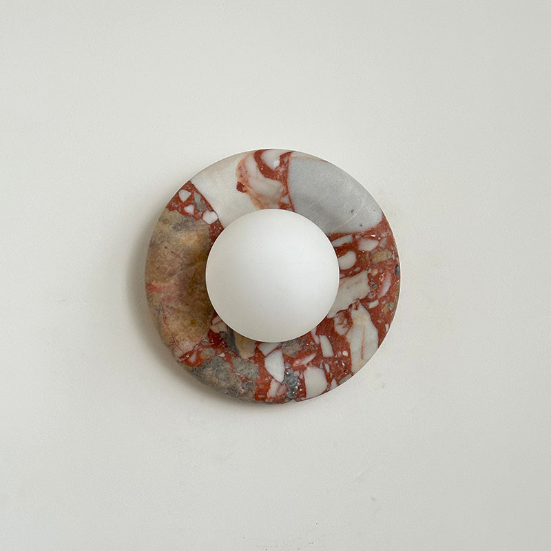 Avi Indoor Wall Sconce — Curved Marble Backplate, Round Design