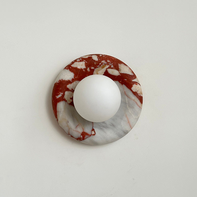 Avi Indoor Wall Sconce — Curved Marble Backplate, Round Design