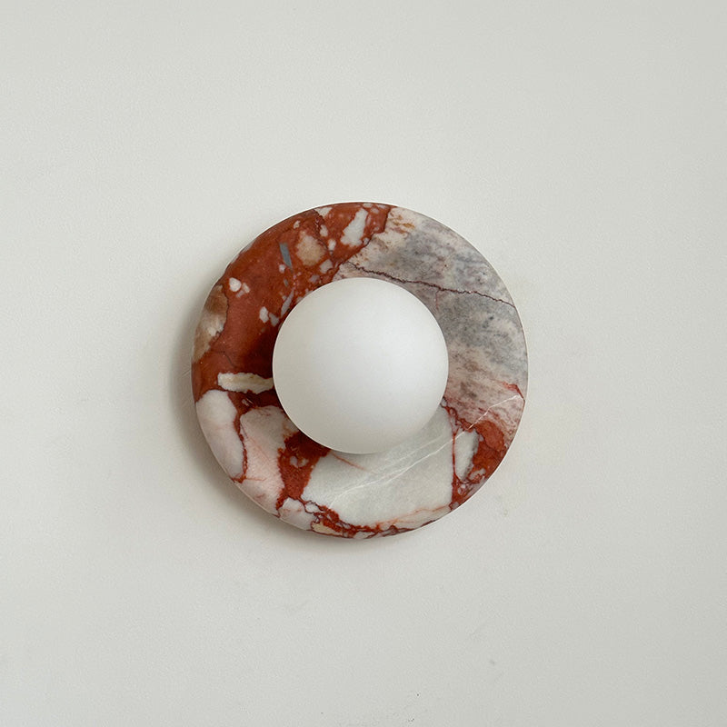 Avi Indoor Wall Sconce — Curved Marble Backplate, Round Design