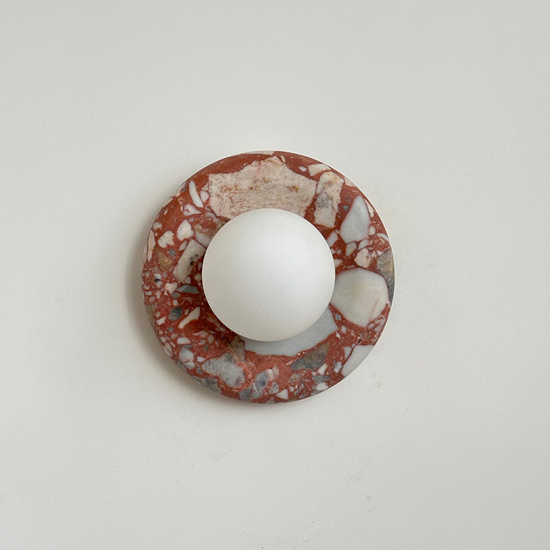 Avi Indoor Wall Sconce — Curved Marble Backplate, Round Design