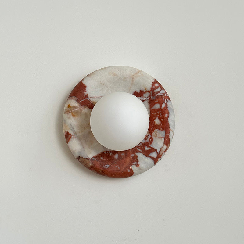 Avi Indoor Wall Sconce — Curved Marble Backplate, Round Design