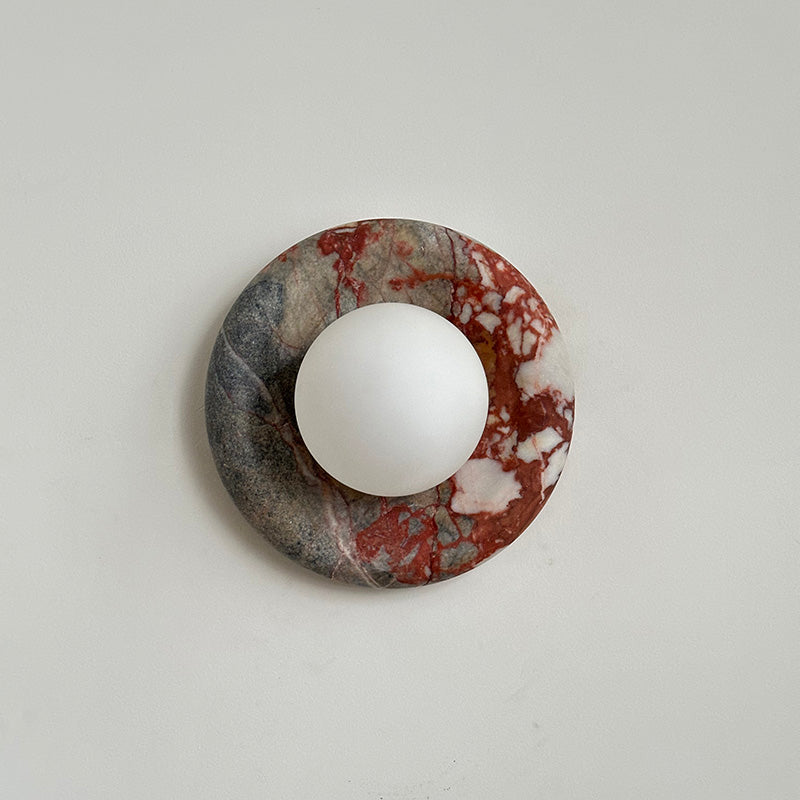 Avi Indoor Wall Sconce — Curved Marble Backplate, Round Design