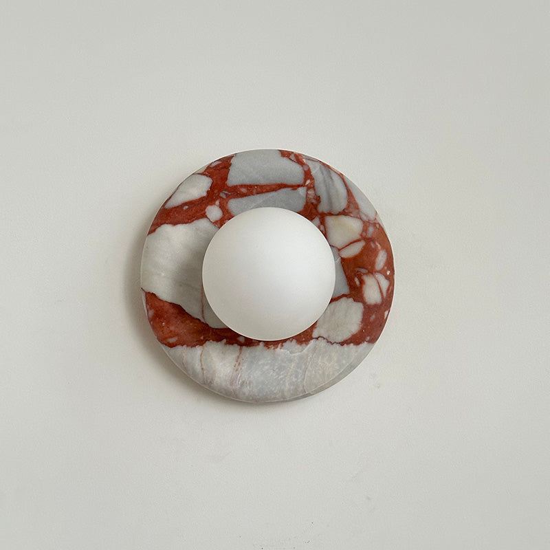 Avi Indoor Wall Sconce — Curved Marble Backplate, Round Design