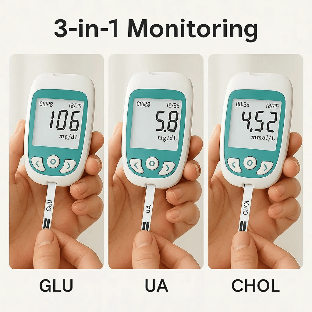 Testovací sada ApexCheck na cholesterol s multifunkčním analyzátorem pro rychlé a přesné domácí použití