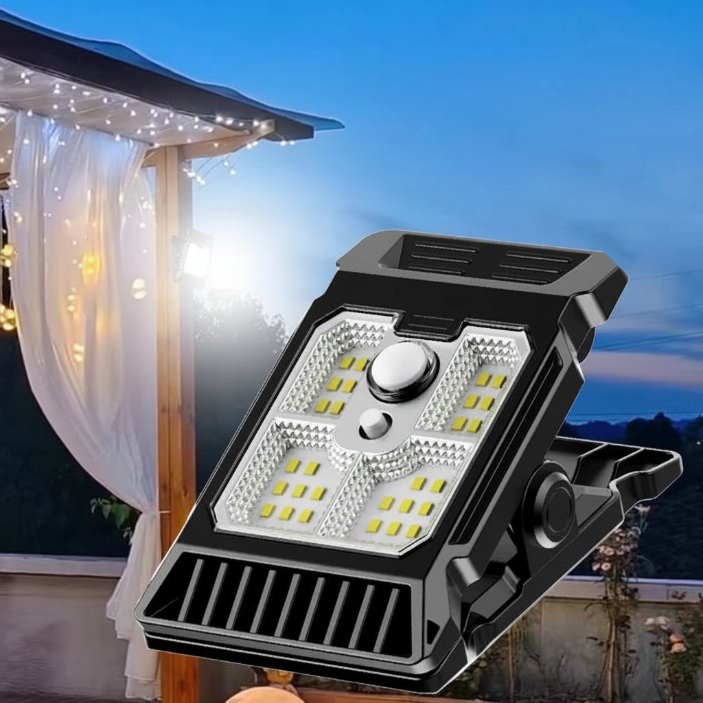 Jasné solární světlo Bright Clip do exteriéru, přenosné, s automatickým zapnutím pro táborníky