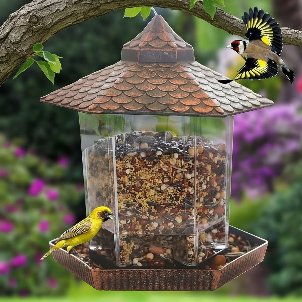 Comedero para pájaros CopperGleam con elegante aspecto de cobre resistente a la intemperie para decorar el jardín y el balcón
