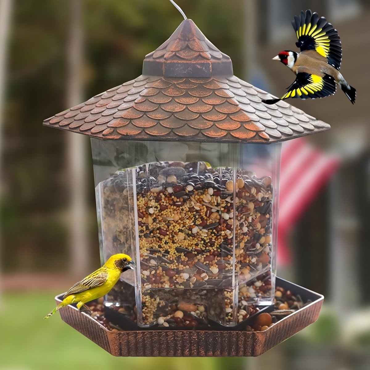 Comedero para pájaros CopperGleam con elegante aspecto de cobre resistente a la intemperie para decorar el jardín y el balcón