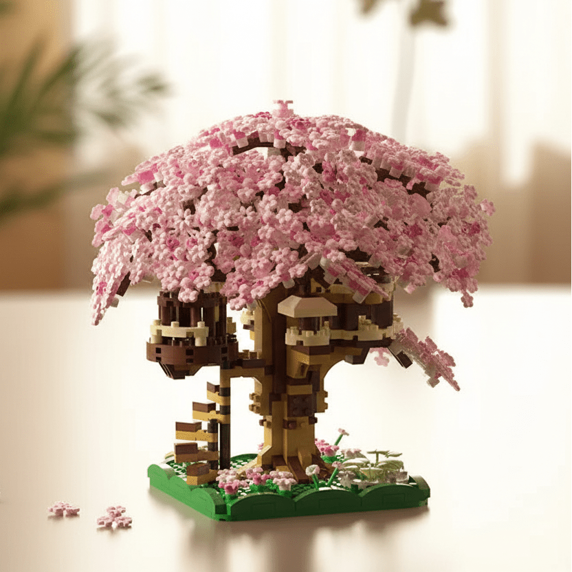 Set di microblocchi Casa sull'albero dei fiori di ciliegio magici Whimsy Block per bambine creative