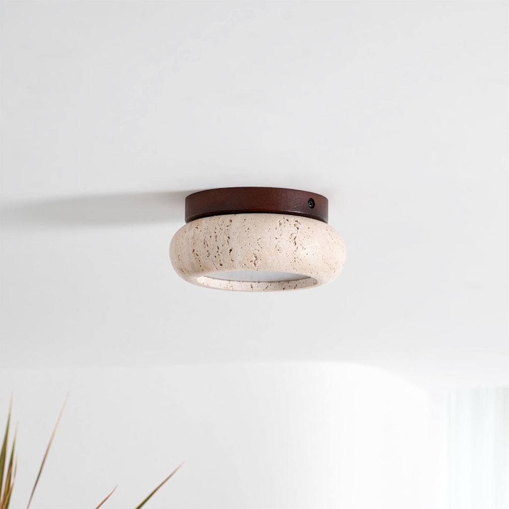 Astra mini-donutloftslampe i travertin — 15 cm plafond, 7W