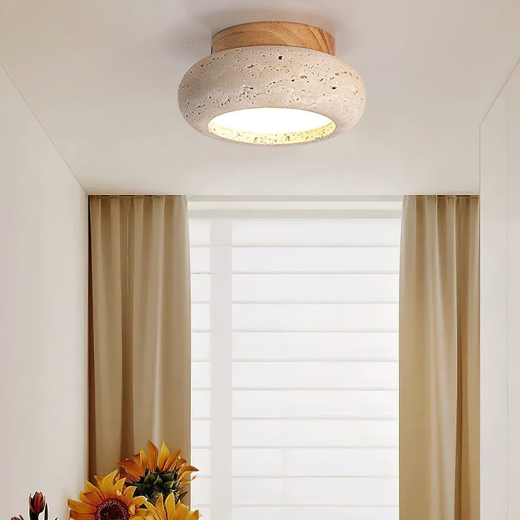 Astra mini-donutloftslampe i travertin — 15 cm plafond, 7W