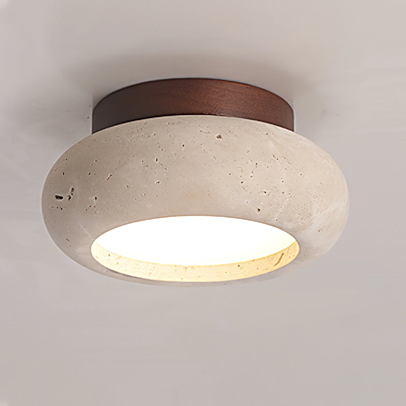 Astra mini-donutloftslampe i travertin — 15 cm plafond, 7W